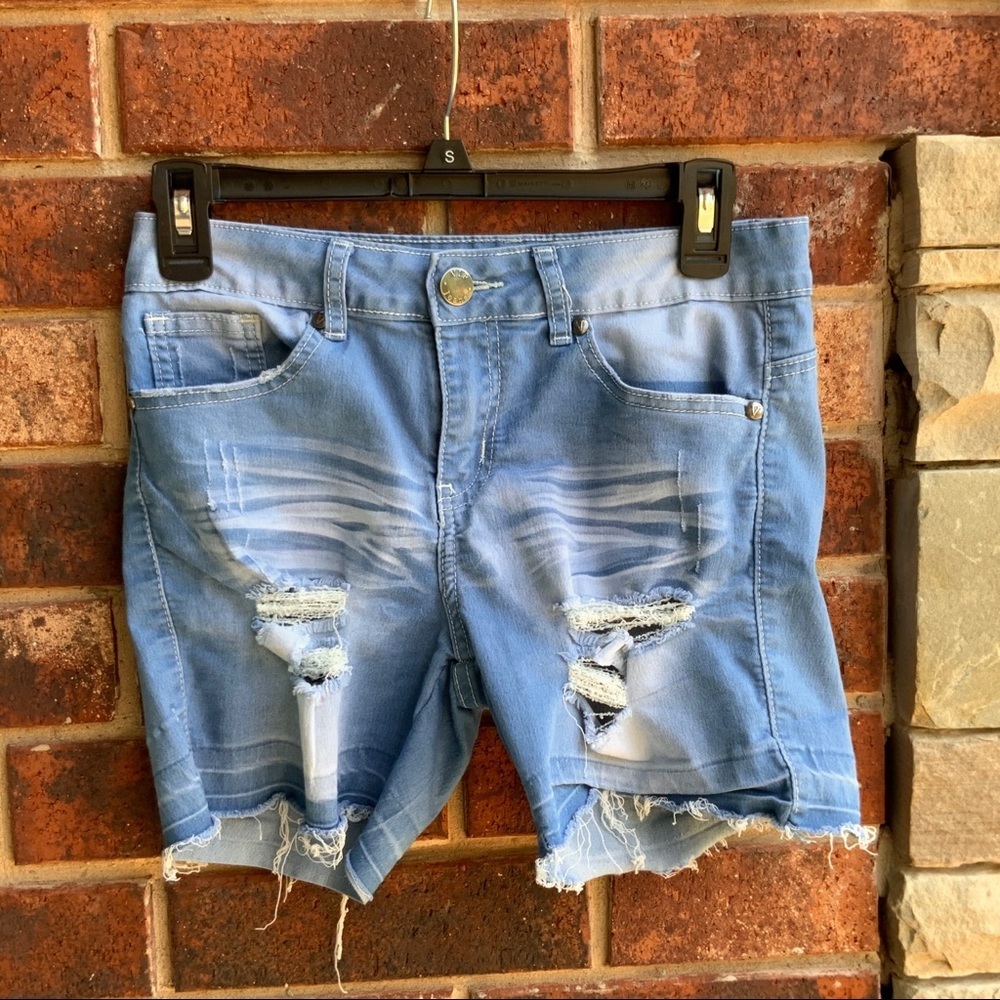 V.I.P. Faded Ripped Stretch Blue Jeans Wm 5/6